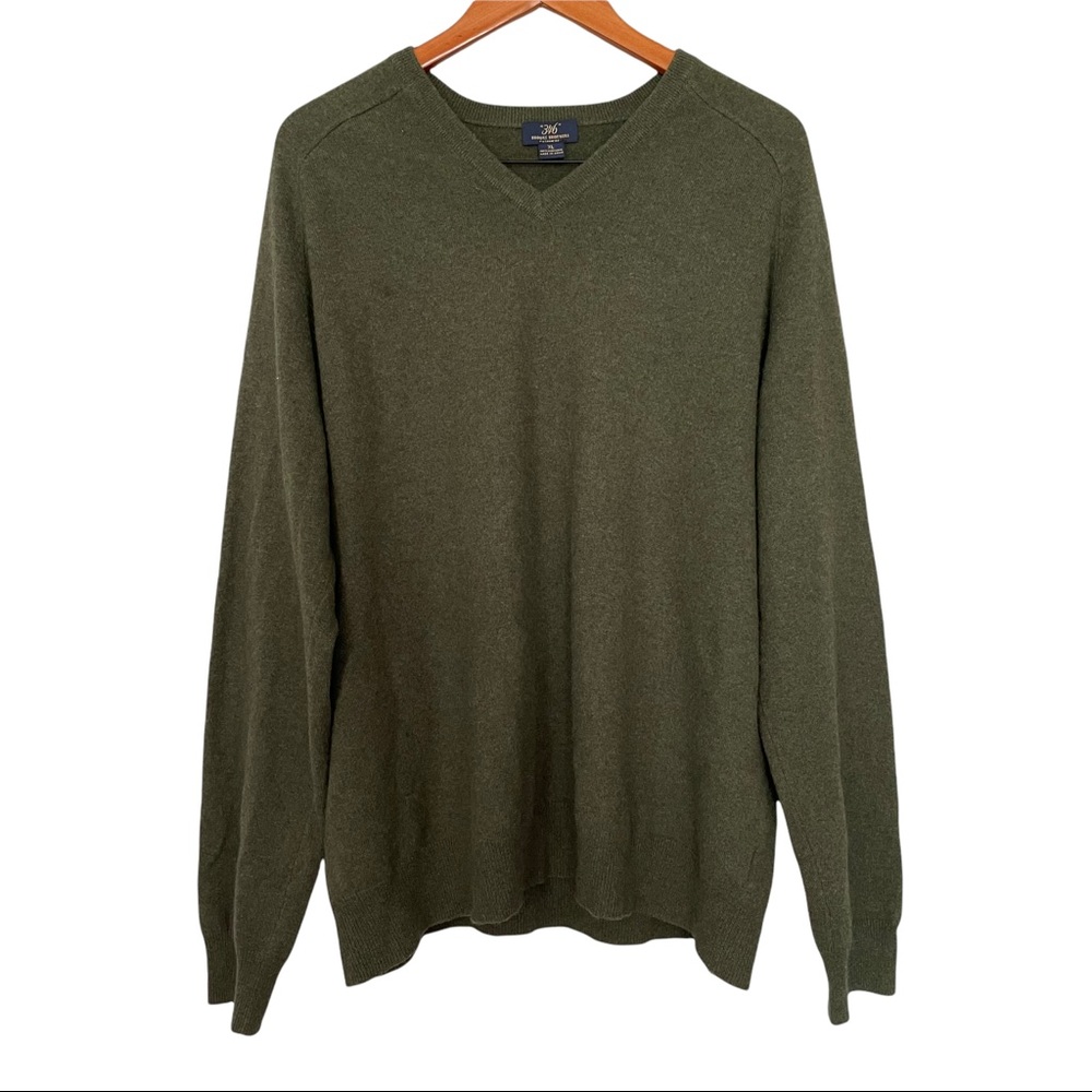Brooks Brothers 346 100% Cashmere V-Neck Green Sweater Men’s Size XL